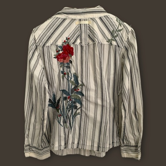 Vintage 90s Y2K Nygard Striped Embroidered Dristressed Shirt - Picture 4 of 8